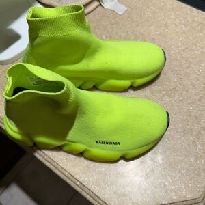 BALENCIAGA KID'S SPEED SOCK SNEAKER FLUORESCENT YELLOW / BLACK SIZE 31-32 EUR